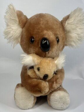 Vintage 1980s Koala Bear Mama & Baby Plush Animal California Stuffed Toys 11”